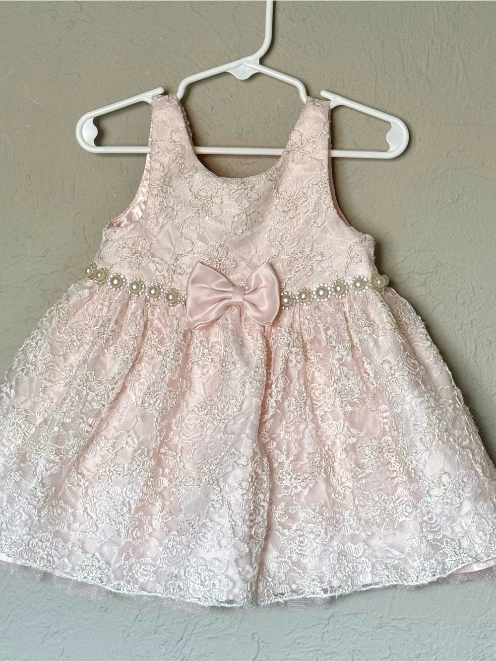 American Princess Pale Pink Lace Dress with Pearl Waistband